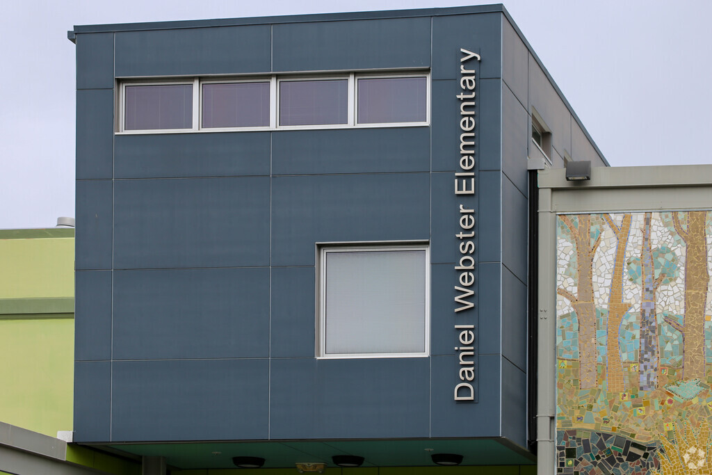 Daniel Webster Elementary signage at front entrance.