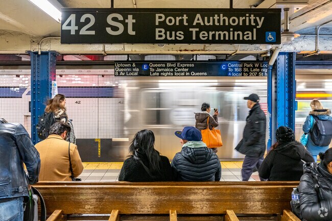 Commuters in Hell's Kitchen have major transportation hubs like Times Square for convenience.