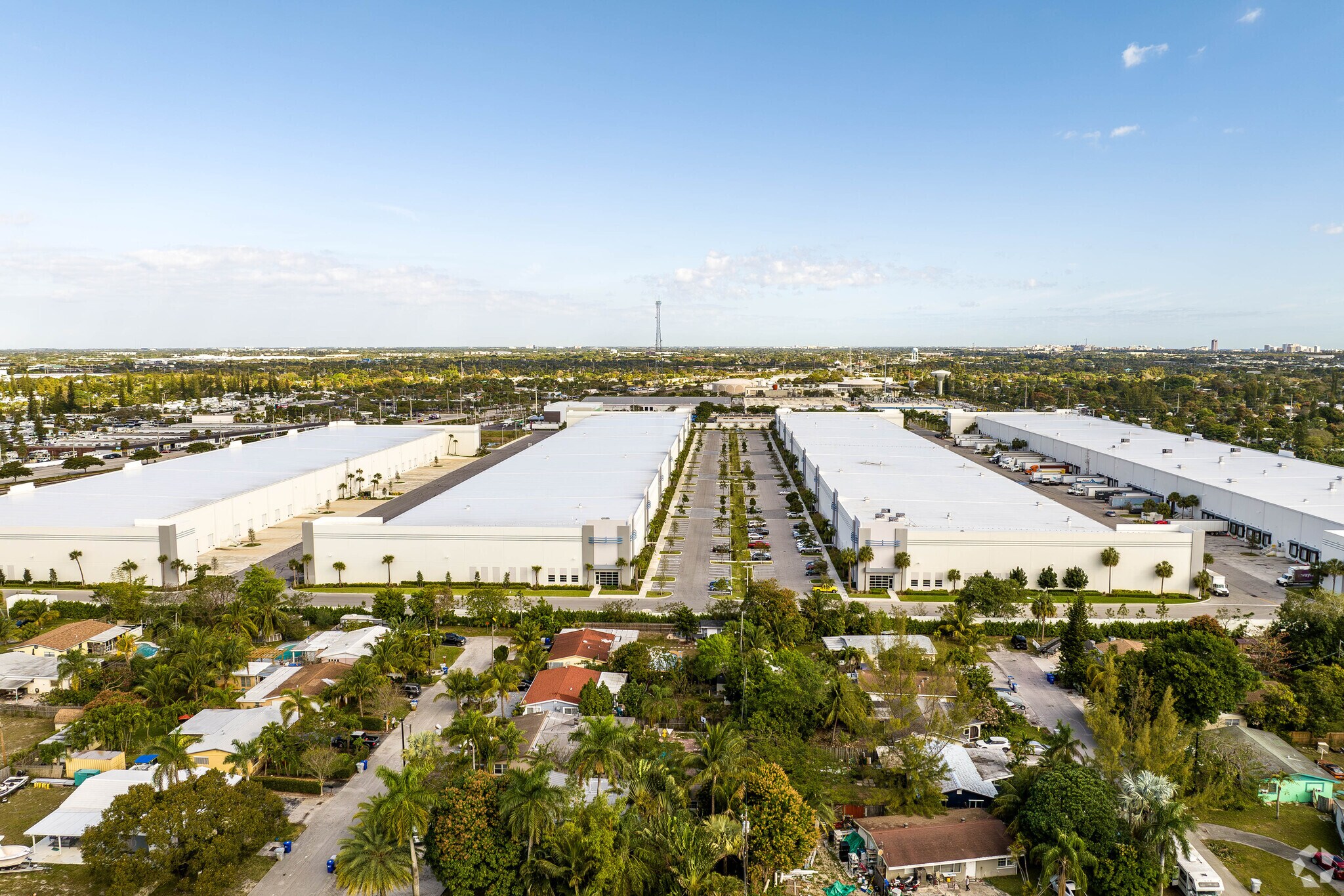 An aerial view of the industrial area next to the Highlands neighborhood.