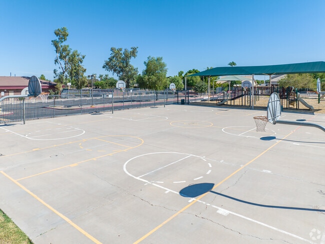 Sanborn Elementary School students can play basketball with classmates at recess.