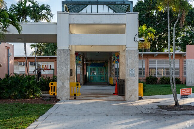 The South Miami K8 Center features limestone architectural details.