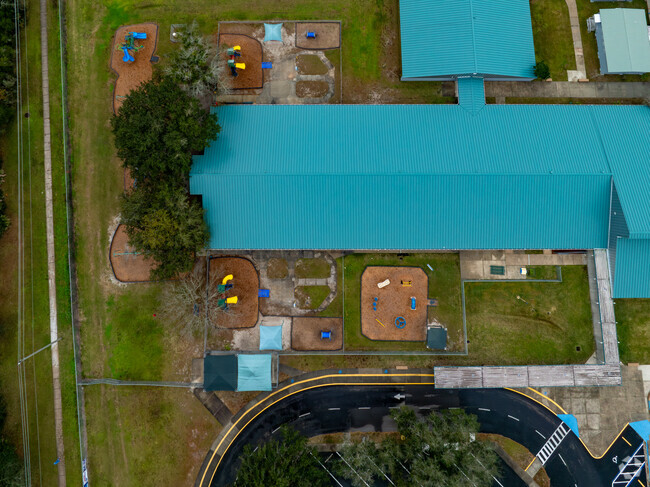 Younger students can enjoy the secluded jungle gyms and swings.