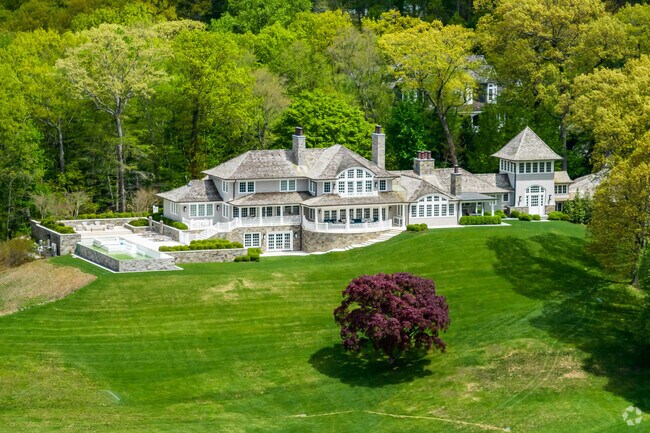This shingle style mansion in Cove Neck can be seen clear across Oyster Bay Harbor.