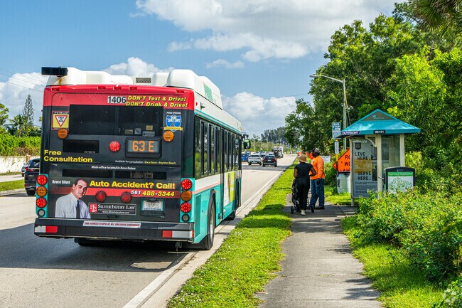 The Dos Lagos bus stop provides easy public transportation access for commuters.
