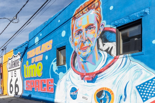 Mural honors astronaut Stuart Roosa, a Claremore High School graduate.