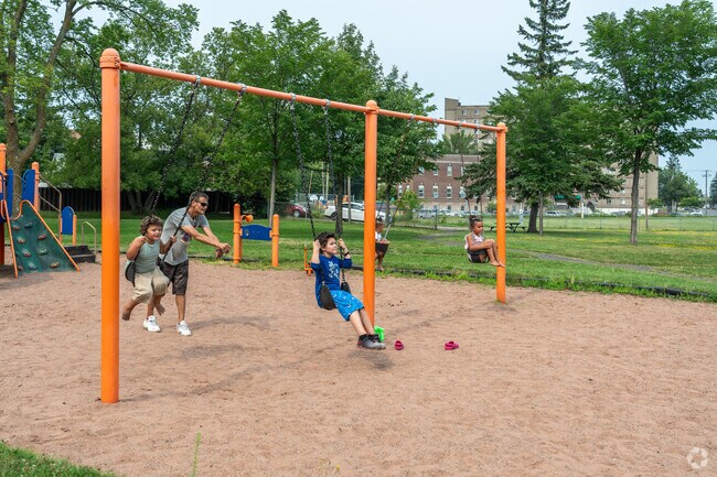 Children of all ages can utilize the swings at Memorial Park in Denfeld.