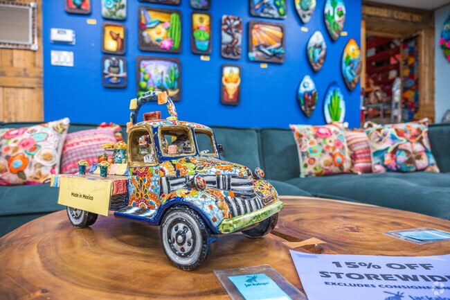 Colorful artwork, vivid pottery and handmade home goods at Jackalope in Academy Acres North.