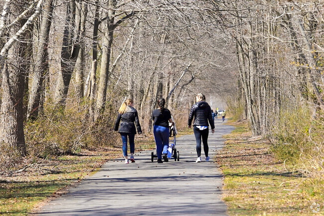 A group of friends enjoy the North Middletown section of Henry Hudson Trail.
