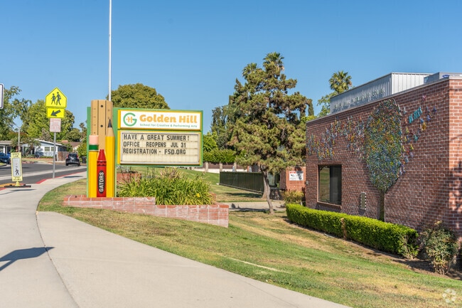 The welcome signage at Golden Hill Elementary greets everyone with a friendly message.