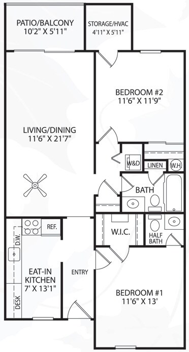 2 Bedroom/1.5 Bathroom