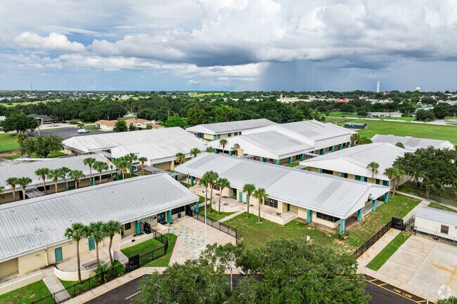 Lake Placid Middle School has multiple classroom buildings and serves the Sylvan Shores area.