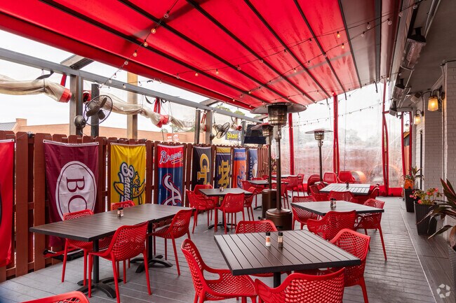 Sit on the heated patio at BowTie Barbecue Co. in Oakdale.