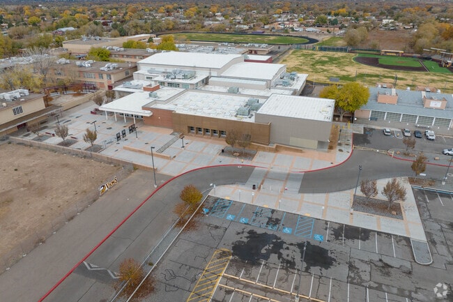 The parking lot and back entrance of Valley High School.
