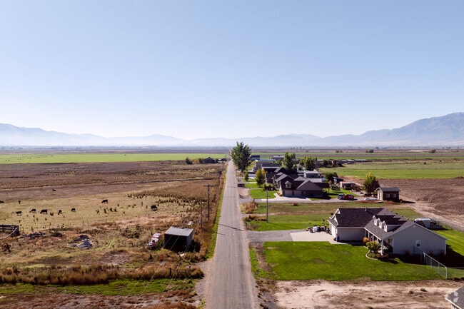 A quiet Benson road borders pastureland with distant ridge views.