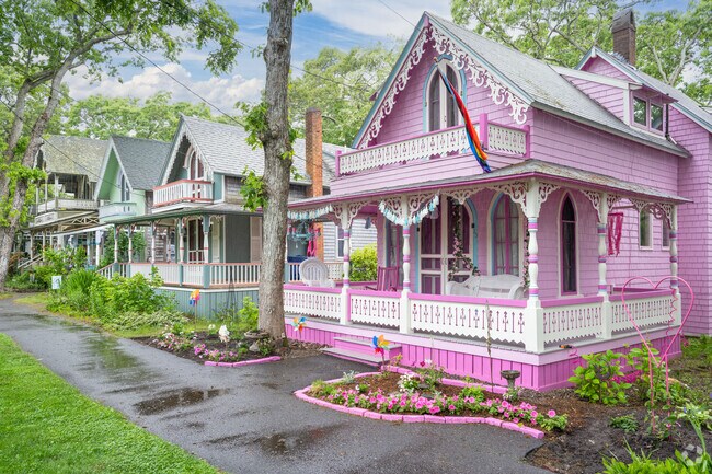 A row of fantastical Oak Bluffs homes are found in Martha’s Vineyard Camp Meeting Association.