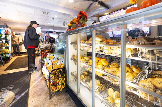 The Bagel and Bean Cafe in Calverton serves bagels and other sandwiches.