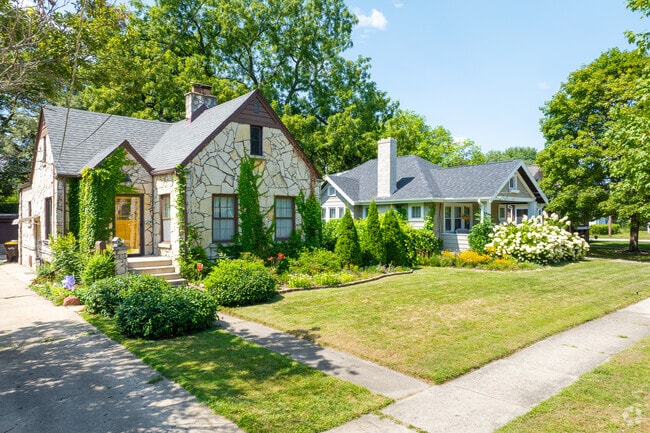 North End Square has historic homes with well maintained gardens.