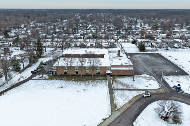 Ariel view of Pine Intermediate School open space and surrounding area.
