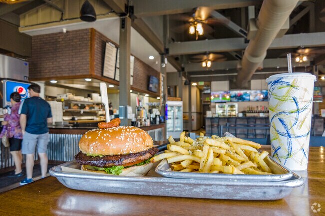 Residents of Oakdale can stop into Backwoods Burgers for a delicious burger and fries.