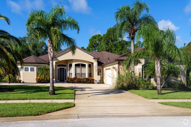 Tall palm trees enhance the front yard of this Sugar Mill home.
