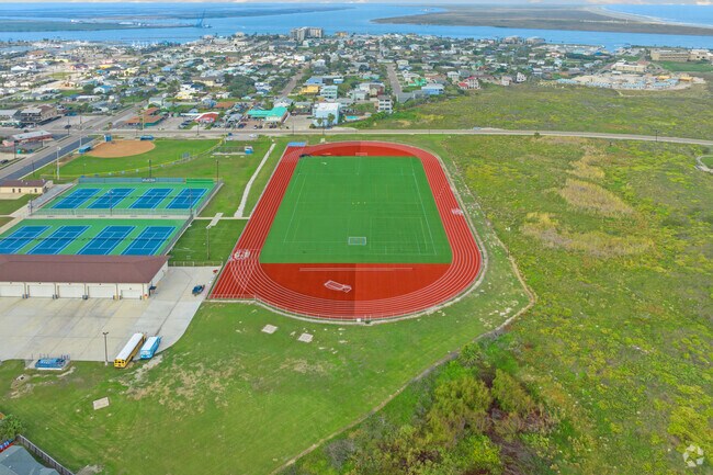 Port Aransas High School has the football field near the ocean as seen here.