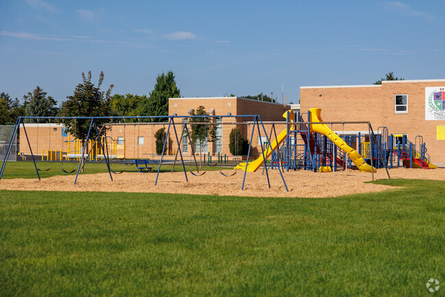 The playground at Huntley Elementary School awaits children at recess.