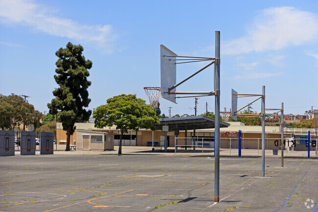 Basketball in playground at Signal Hill Elementary School.