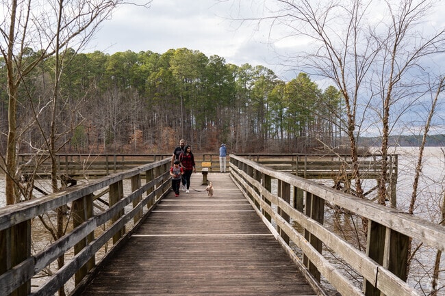 Fishing piers and boat launches are widely available at Falls Lake State Recreation Area.
