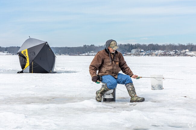 Ice fishing is a much-loved pastime in Wolf Lake.