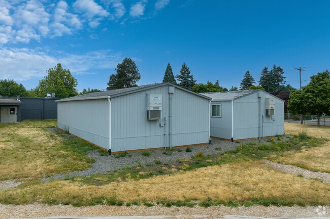 Students at Davis Elementary School on NE Davis St in Portland learn in exterior classrooms.