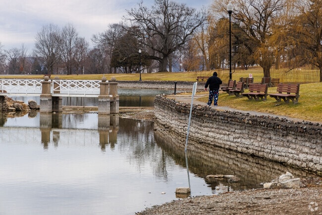 The Gazebo at Onondaga Park is connected to the main trail with a bridge.