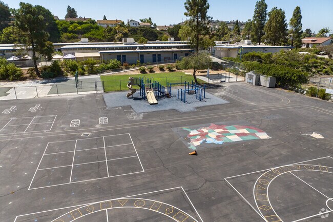 Concrete area with drawn out spaces for all sorts of popular team games.