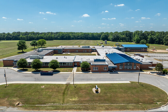 An aerial view of the campus of David A. Harrison Elementary School.