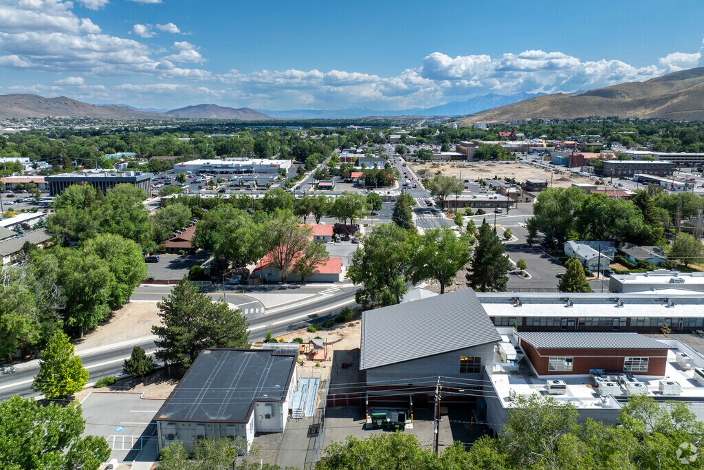 An aerial view of Pioneer High School facing South.