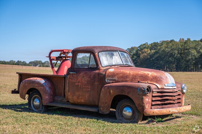 Antique farm trucks are often used as decoration for farms around Good Hope.