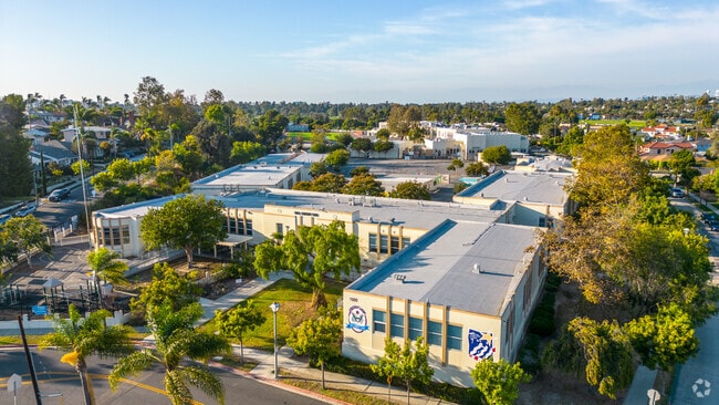 A great view shows the modern architecture of Lowell Elementary School in Belmont Heights.