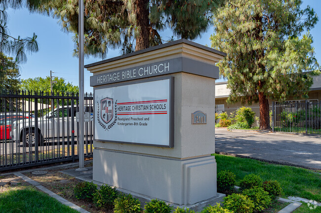 The sign at Heritage Christian school welcomes students and staff as they enter the school.