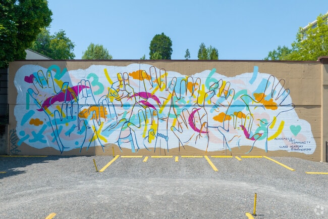 Enjoy the bright mural at Class Academy on NW Wardway in Portland.