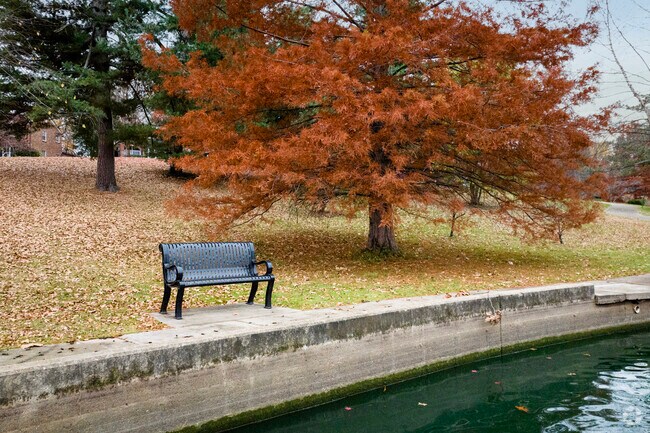 Charming benches look over the water at Pasadena Hills park.