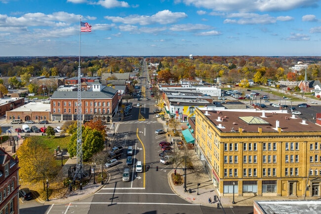 A view of the flag pole and downtown Ravenna.