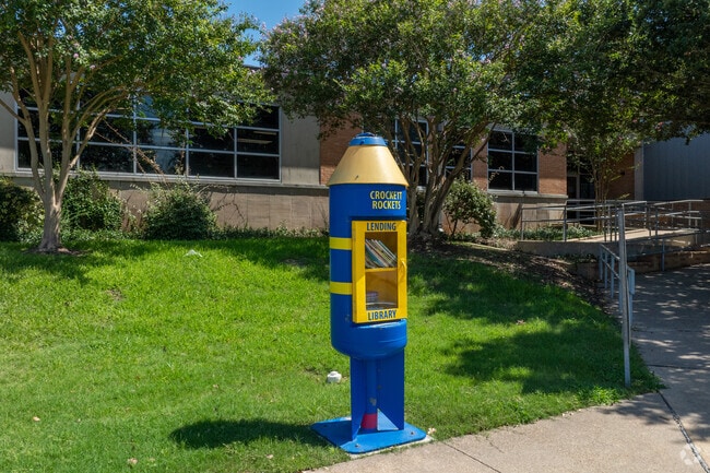 Crockett Elementary School's little library invites readers to embark on new adventures.