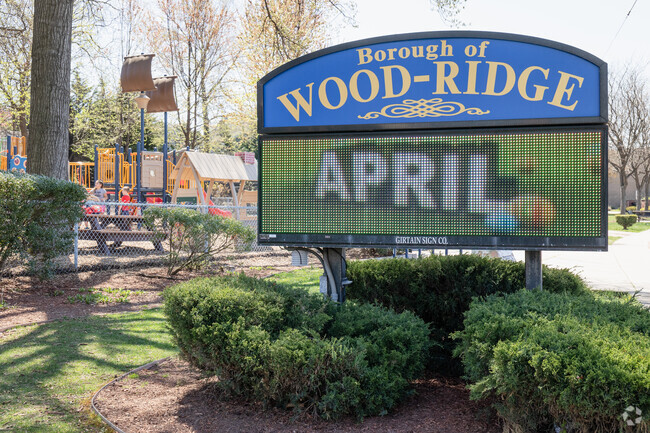 An electronic sign outside Veterans Park informs and welcomes visitors to Wood-Ridge, NJ.