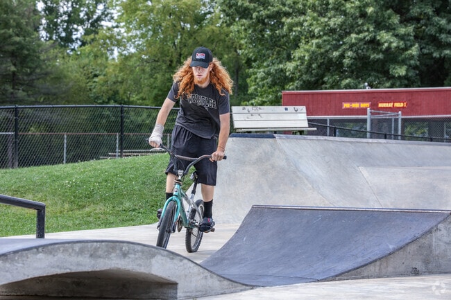 Skaters gather at Zelienople Community Park’s new skate park for outdoor fun.