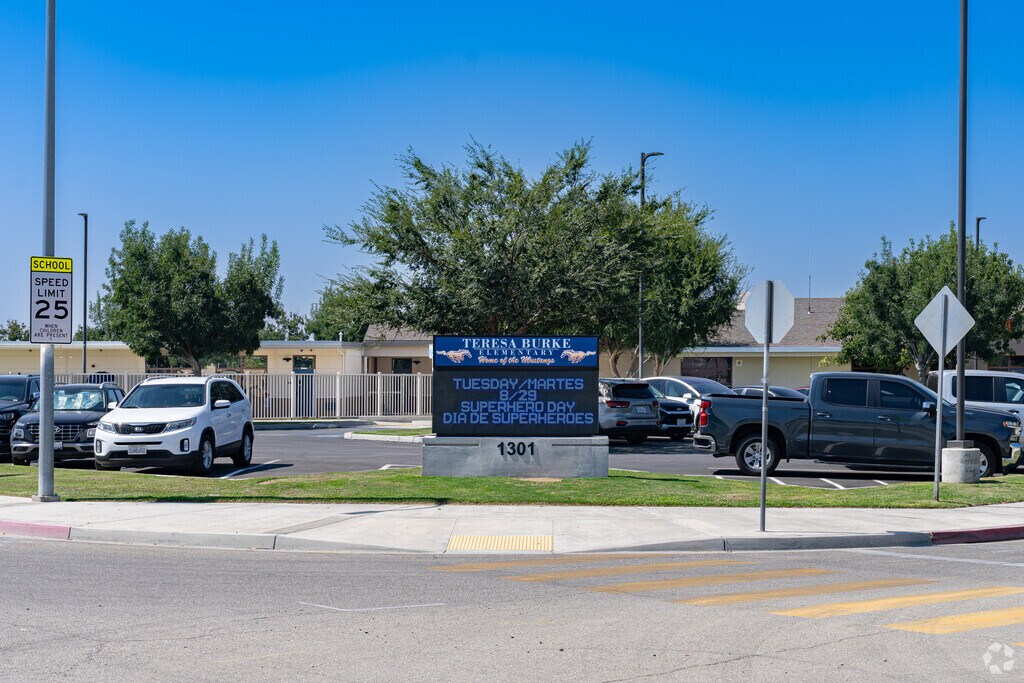 A marquee greets students to Teresa Burke Elementary School in Wasco.