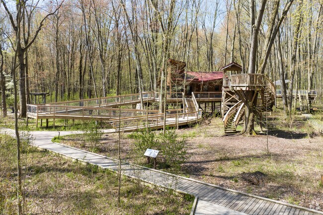 The treehouses in Oak Openings offer a serene setting for hiking as well as relaxing.