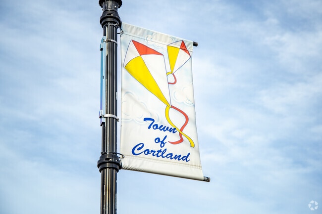 The Cortland flag greets visitors and locals in the heart of downtown.