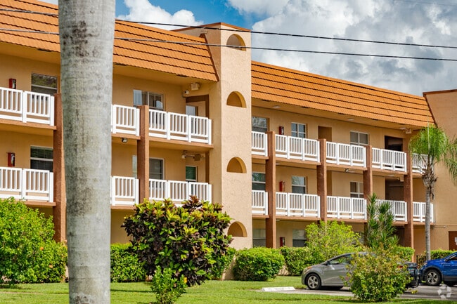Smaller two to three-story condos are common in Sunrise Lakes.