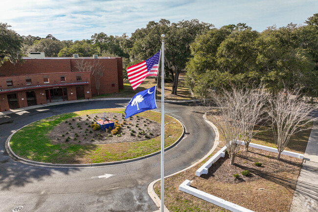 St. Johns High School has a circular driveway.