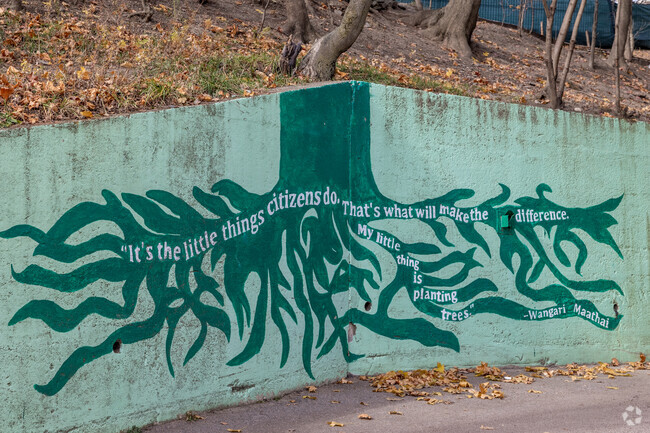 Excel High School in Boston is surrounded by beautiful murals.