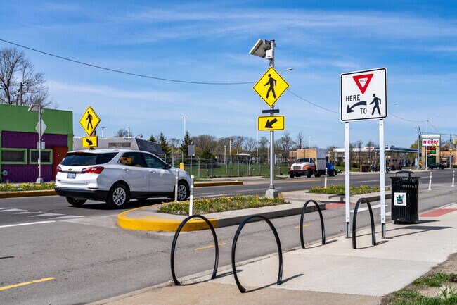 Newly installed bike lanes enable commuters to travel downtown quickly and safely.